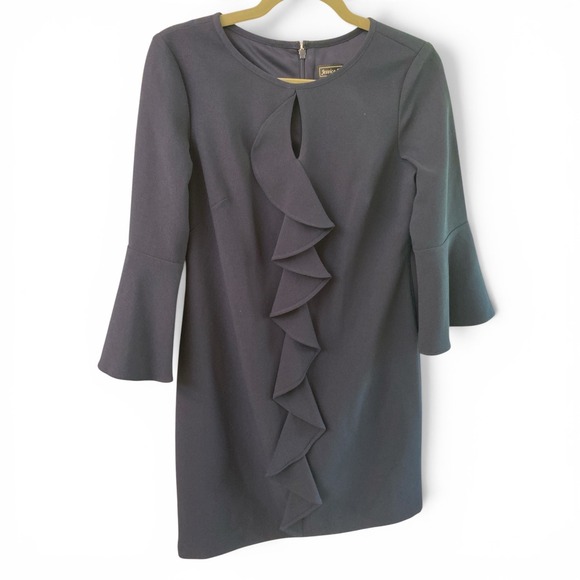 Jessica Howard Dresses & Skirts - Jessica Howard Navy Blue Ruffle Front Bell Sleeve Sheath Dress Petite 6P